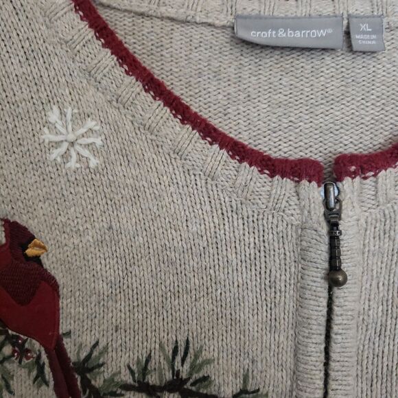 Croft & Barrow Bird Embroidered Full Zip Cardigan Cottagecore Ramie Silk XL‎ - Picture 5 of 13